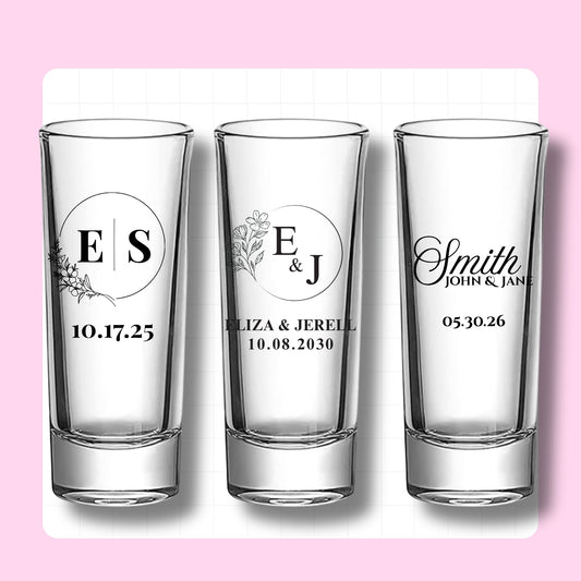 Wedding Shot Glass 2oz Tall - Black Etched